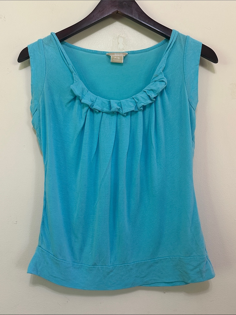 Michael Kors Turquoise Ruffle Scoop Neck Tank